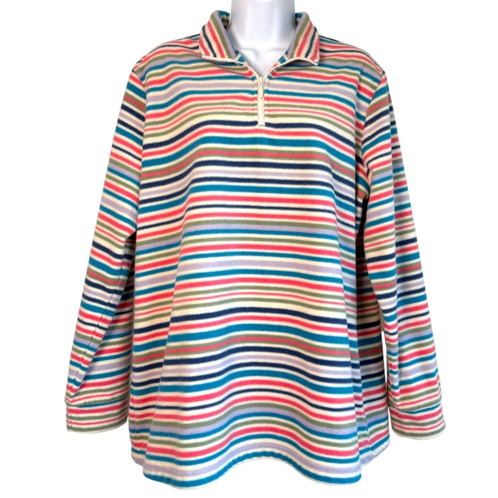 Sahalie Butterfleece Striped Quarter Zip Pullover Top Sz XL Colorful Outdoors